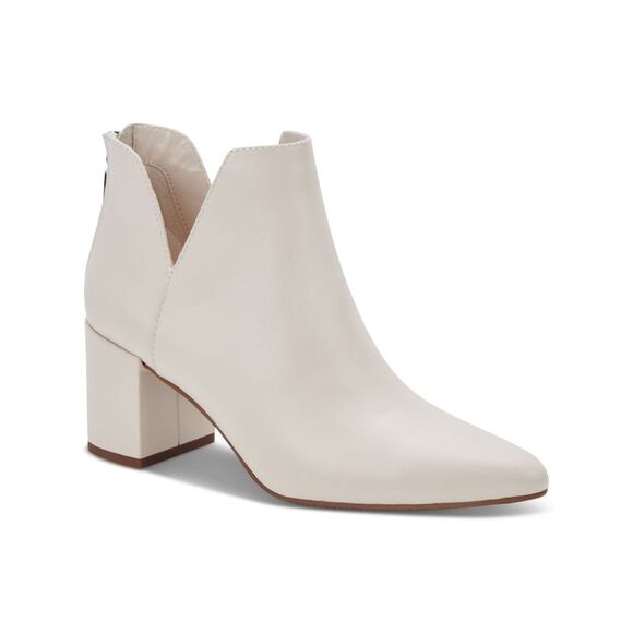 AQUA COLLEGE Womens Beige Notched Trey Toe Block Heel Leather Boots Shoes 9 M